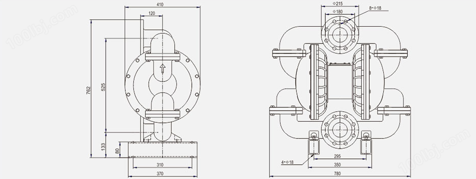 气动隔膜泵QBK-100不锈钢泵201-尺寸