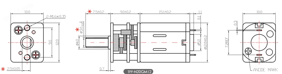 智能锁GM12直流减速N20电机工程图